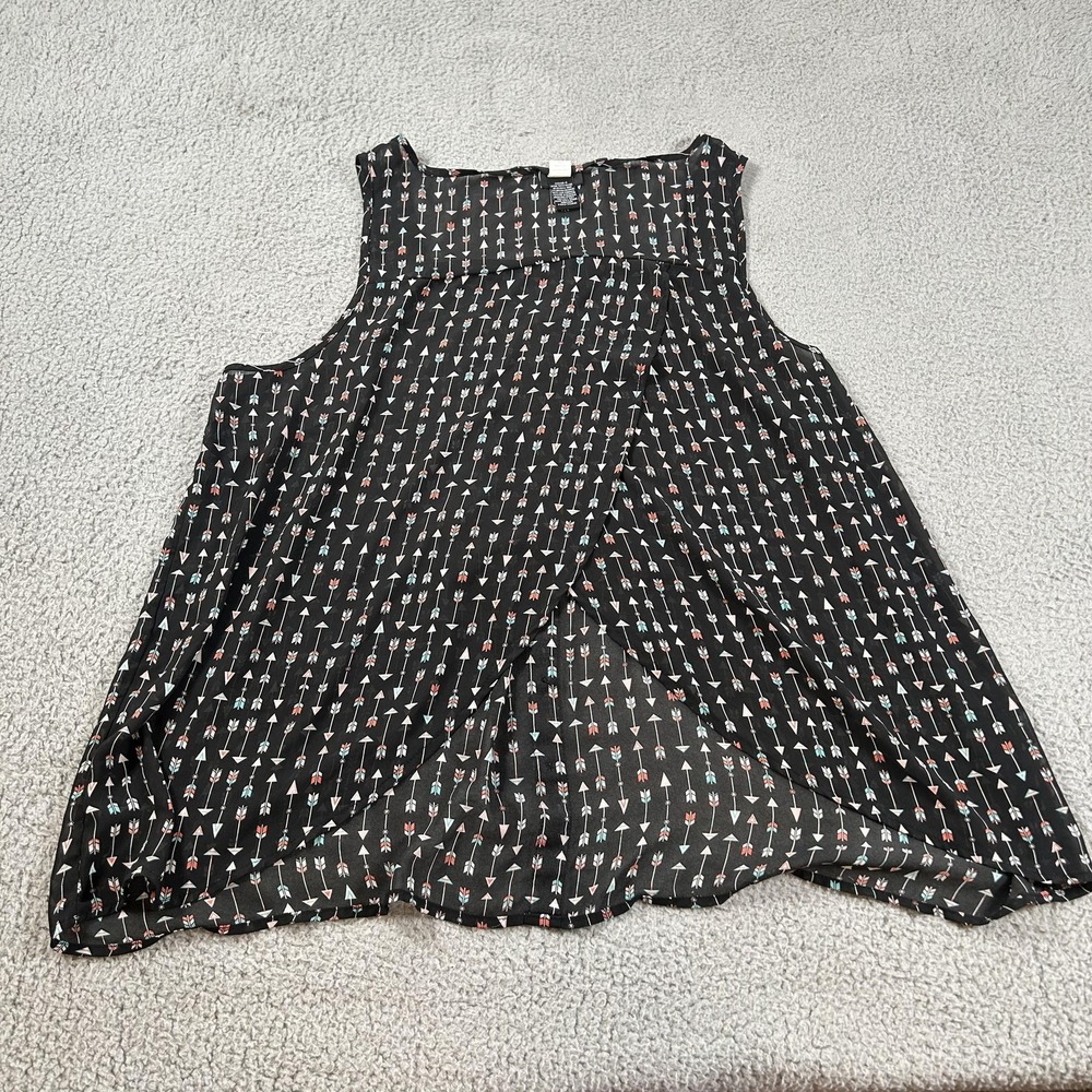 Torrid Shirt Womens 2 Black Arrow Print Sleeveless Sheer Split Back Top - Picture 10 of 15